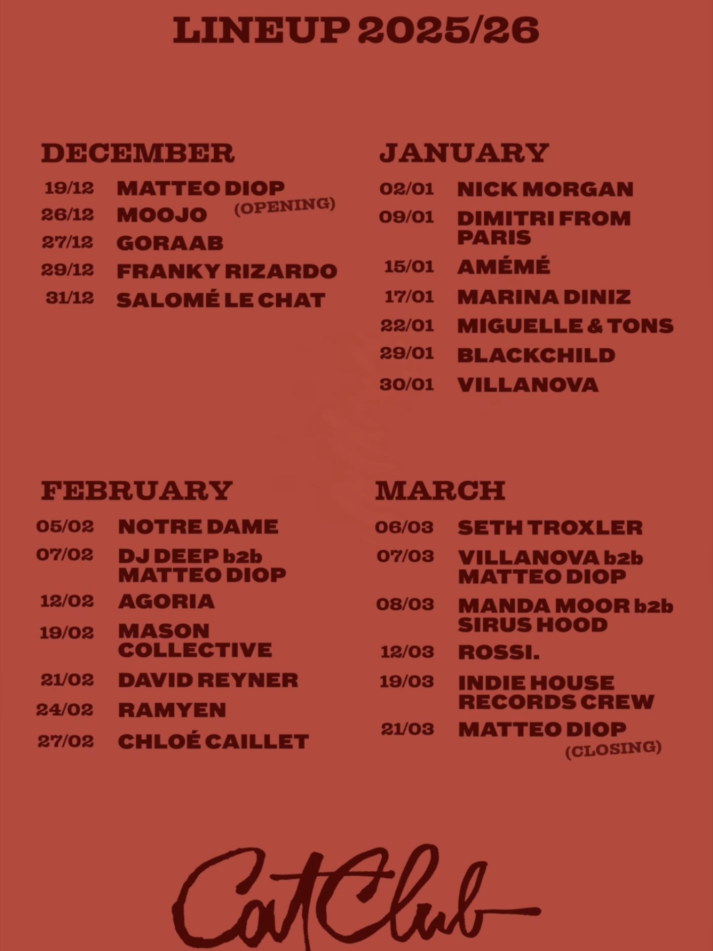 Cat Club Courchevel FULL LINEUP π¨ 2025/26